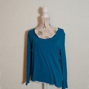 New York & Company XL Long Sleeve Blue Tee